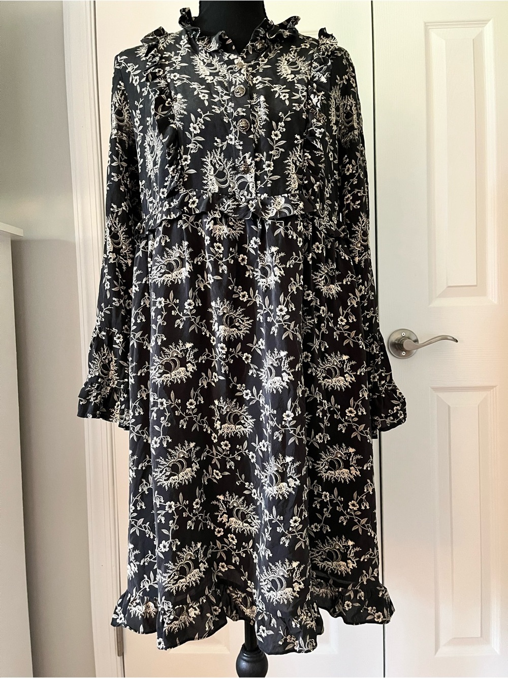 The Kooples Black Floral Ruffle Mini Dress | Sz S EUC